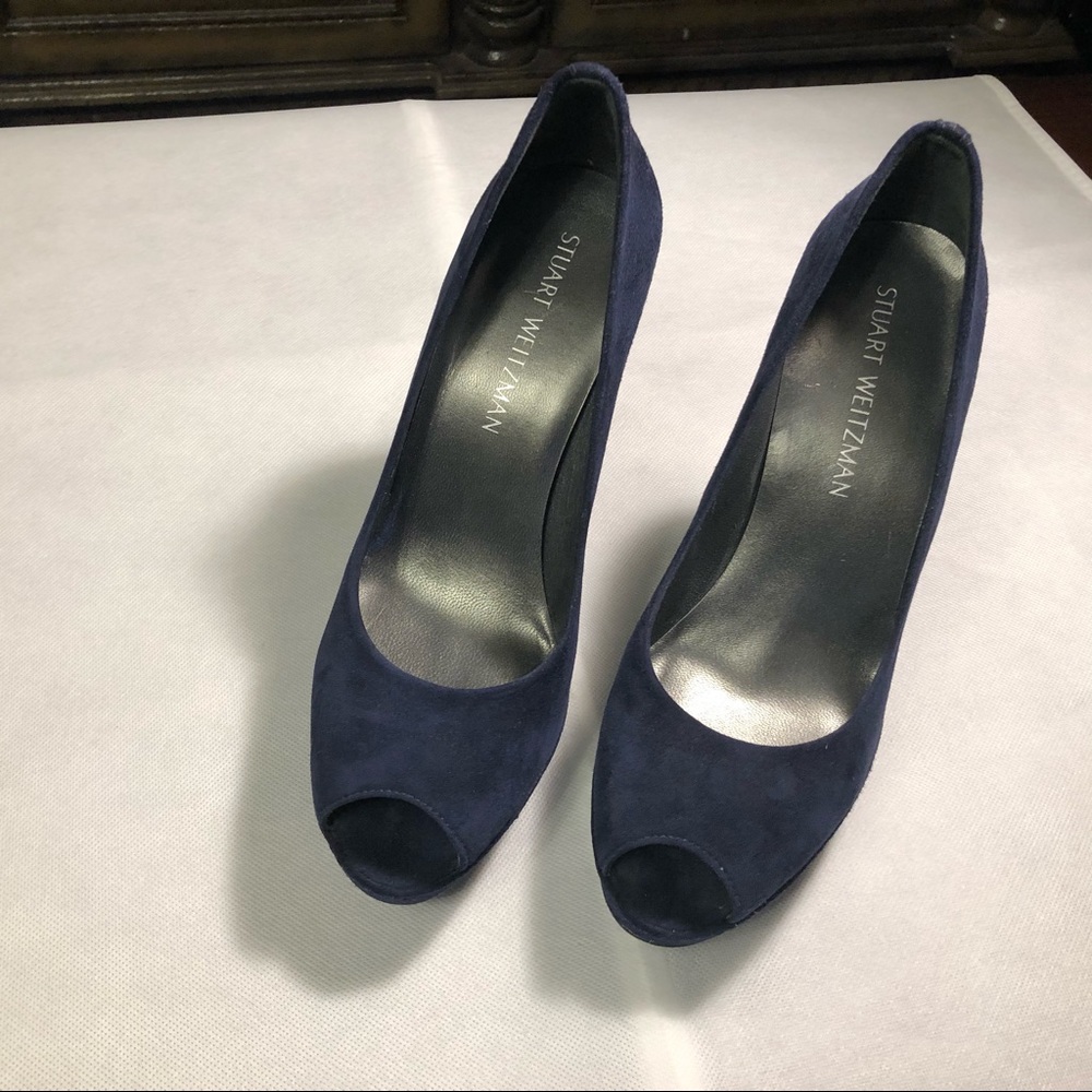 Stuart Weitzman Suede Peep-Toe Pumps.